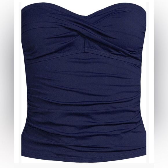 Land's End Tankini Top Bandeau soft cup removable straps modern length Navy Var - Picture 1 of 7